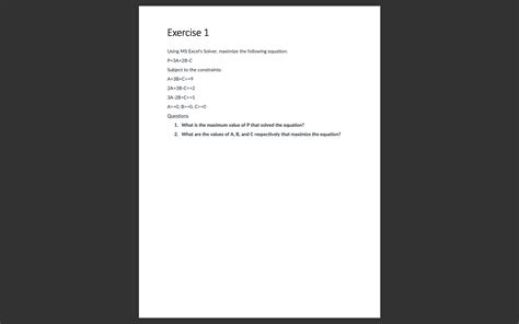 Solved Exercise 1Using MS Excel S Solver Maximize The Chegg