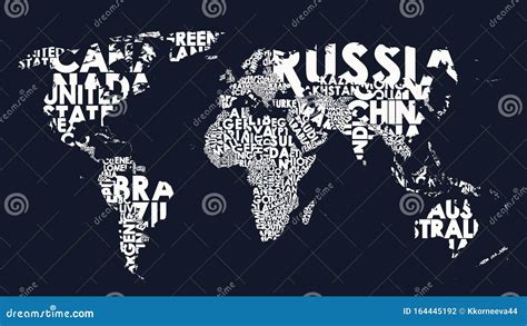 World Map Text Composition Of Country Names Typographical Black And