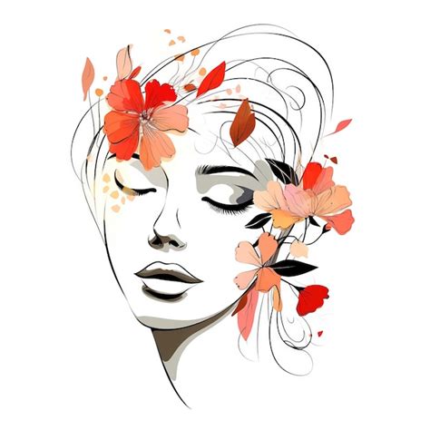 Premium Ai Image Woman Face With Flowers Surreal Line Art Female