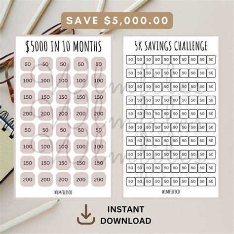 Printable 5000 Savings Challenge 5k Savings Challenge Save Etsy