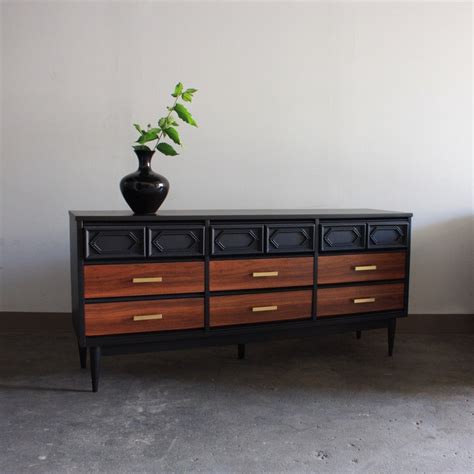 Soldblack And Wood Mid Century Modern Dresser Vintage Mcm Etsy