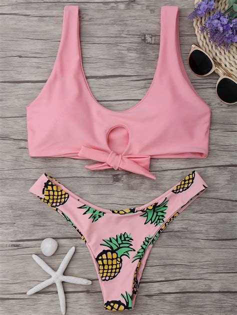 Buy Pineapple Print Thong Bottom Bikini Set LIGHT PINK S At ZAFUL