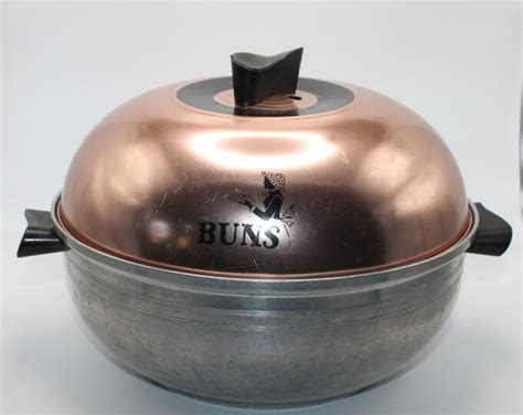 Vintage 3 Piece West Bend Aluminum Bun Warmer Copper Lid Perforated