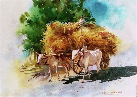 Bullockcart Painting by Sateesh Biradar - Pixels