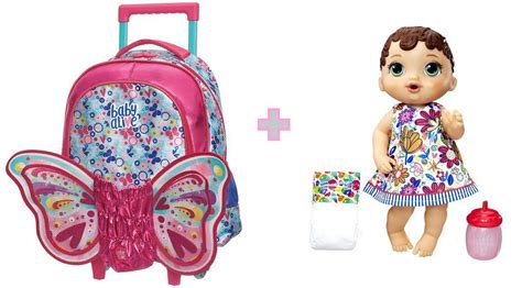 Kit Baby Alive Mochila Rodinhas Butterfly Boneca Morena Pacific