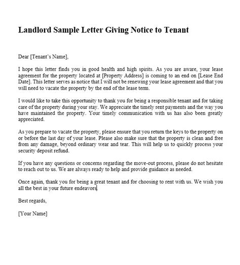 Landlord Sample Letter Giving Notice To Tenant Culturo Pedia