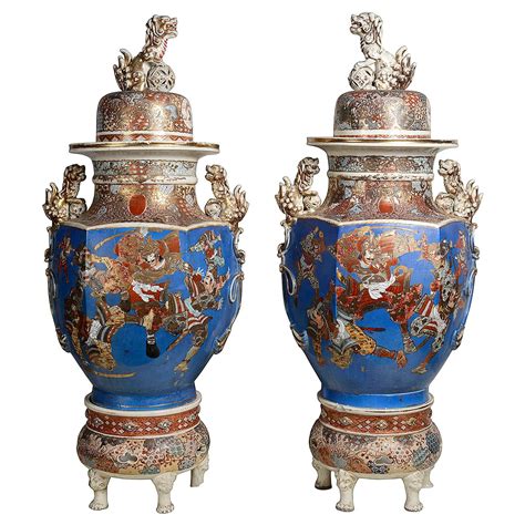 Pair Of Large Th Century Satsuma Lidded Vases Circa For Sale At