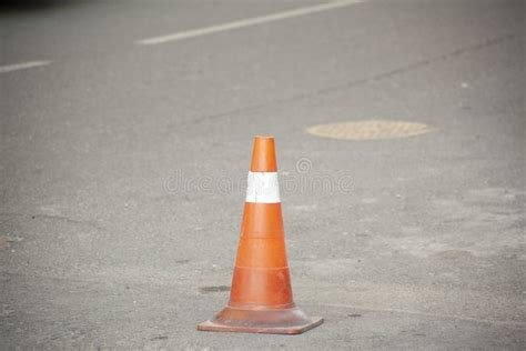 Orange sign on the road stock photo. Image of white - 231945058