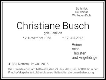 Alle Traueranzeigen F R Christiane Busch Trauer Rp Online De