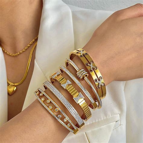 Pulsera De Acero Inoxidable De Lujo Para Mujer Brazalete Con Cuentas