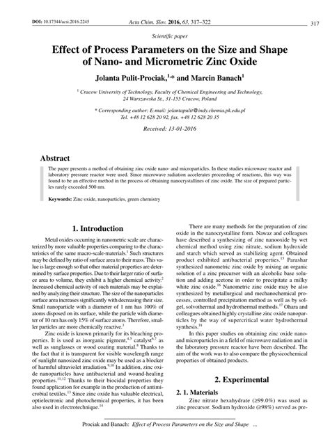 PDF Effect Of Process Parameters On The Physicochemical Properties Of