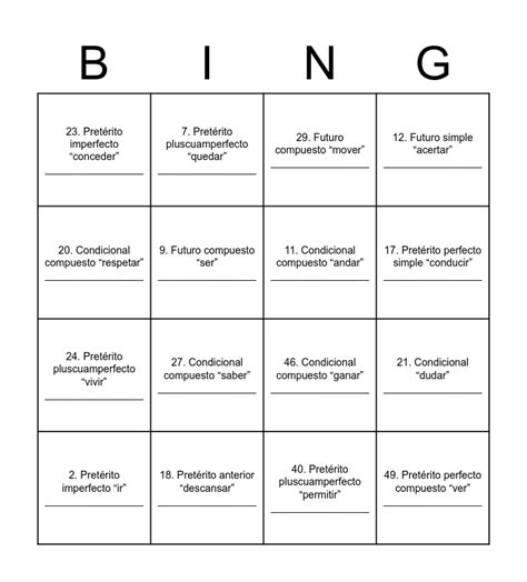 Bingo De Verbos Bingo Card