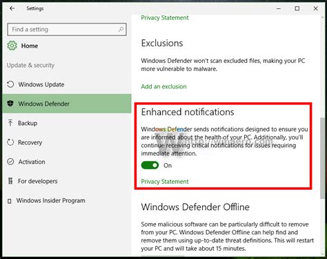 How To Disable Or Enable Windows Defender Enhanced Notifications In Windows 10