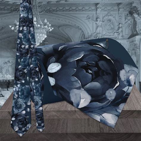 Navy Blue Peony Silver Eucalyptus Garden Wedding Neck Tie Zazzle