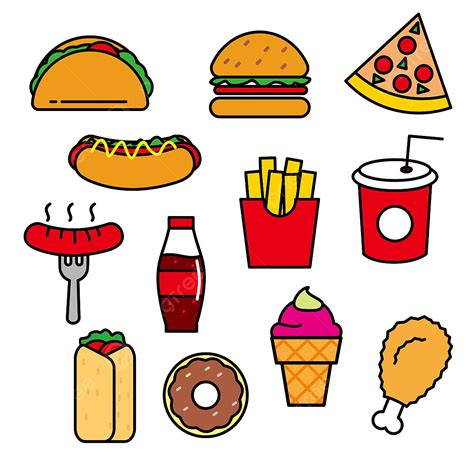 Satz Fast Food Cartoon Mittagessen Essen Clipart Mittagessen Clipart