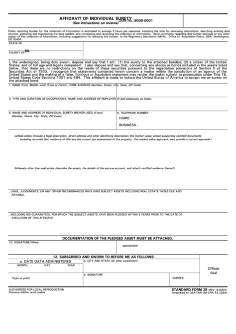 Affidavit Of Individual Surety Form Printable Form