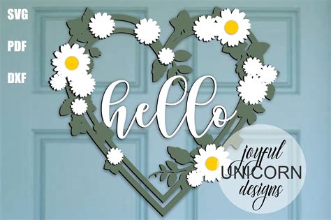 Hello Spring Wreath Svg Door Hanger Graphic By Joyfulunicorn