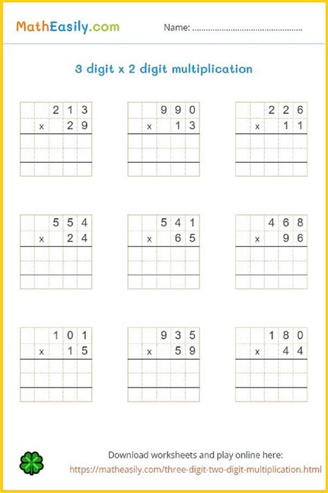 Multiplication Worksheets 3 Digit By 2 Digit