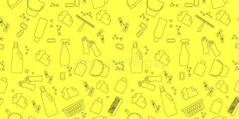 Hand Drawn Seamless Pattern Of Cleaning Equipments Doodle Sketch Style