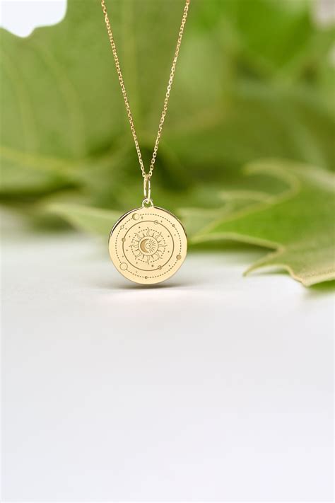 K Solid Gold Moon And Sun Necklace Dainty Moon And Sun Pendant