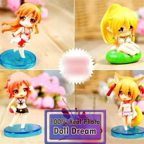 6cm 4pcslot Japanese Anime Figure Sword Art Online Q Version Swimsuit Asuna Leafa Sirika