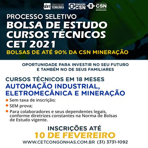 Bolsas De Estudo Csn Mineração Reabertura Do Processo Seletivo Cet