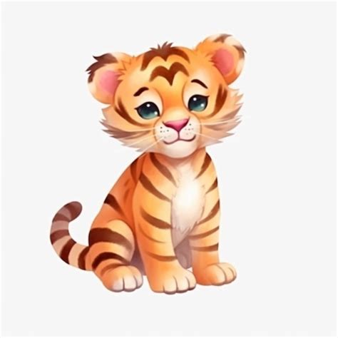 Premium Ai Image Cartoon Tiger Cub Sitting On The Ground With A White