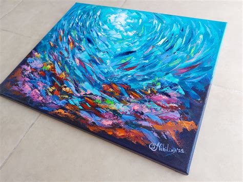 Coral Reef Painting Underwater Original Art Fish Artwork Ocean Art Sea ...