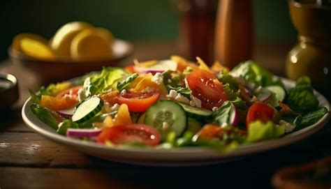 Ensalada Fresca De Verduras Org Nicas En Un Plato R Stico Generado Por