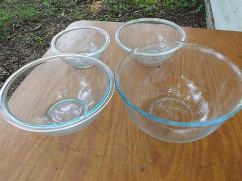 Vintage Pyrex Set Of Clear Glass Nesting Mixing Bowls Blue Etsy