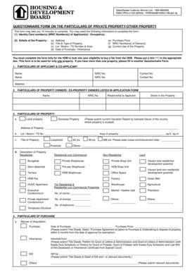 Fillable Online Hdb Gov QUESTIONNAIRE FORM ON THE PARTICULARS OF