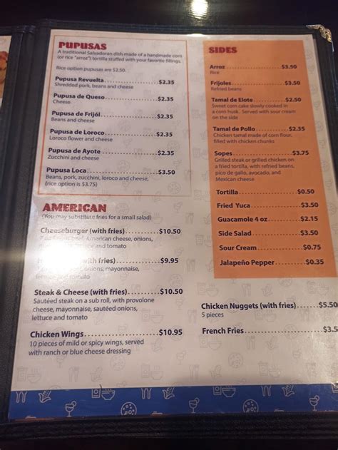 Menu at Pupusas Express restaurant, Manassas