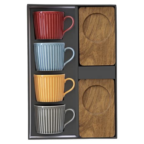 Coffret De Tasses En Porcelaine Avec Soucoupes En Bois Ml Take