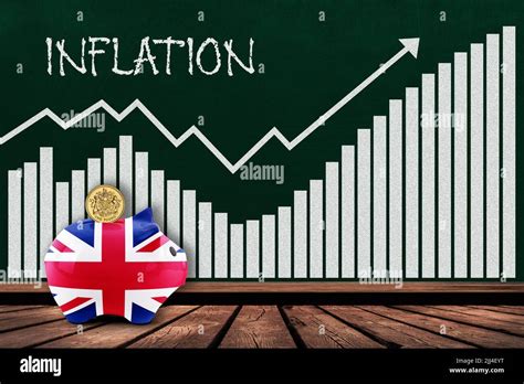 Inflation in UK concept showing bar chart on chalkboard with piggy bank ...