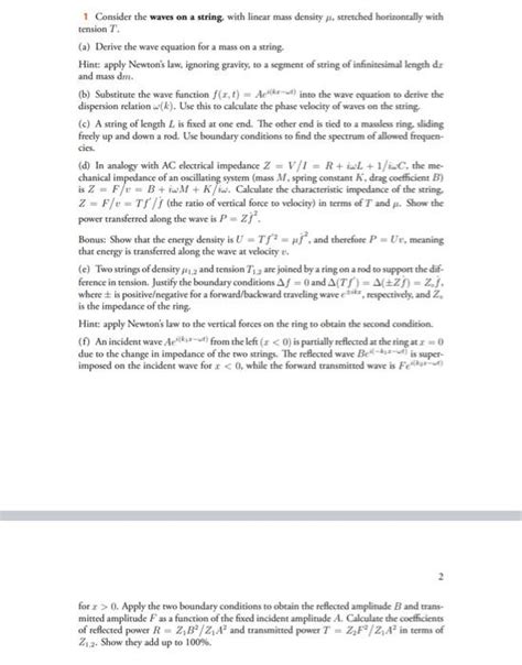 Solved Consider The Waves On A String With Linear Mass Chegg