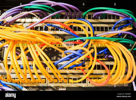 Patch Panels Sockets Patch Cables Connected To The Network Equipment