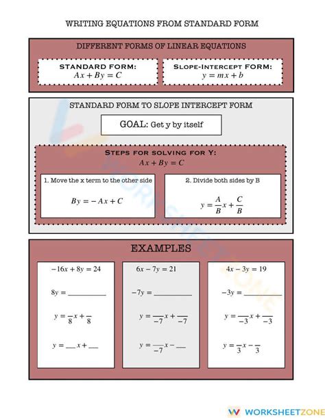 Writing Equations From Standard Form To Slope Intercept Form Worksheet