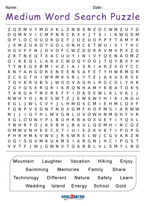 Printable Medium Word Search Cool2bkids