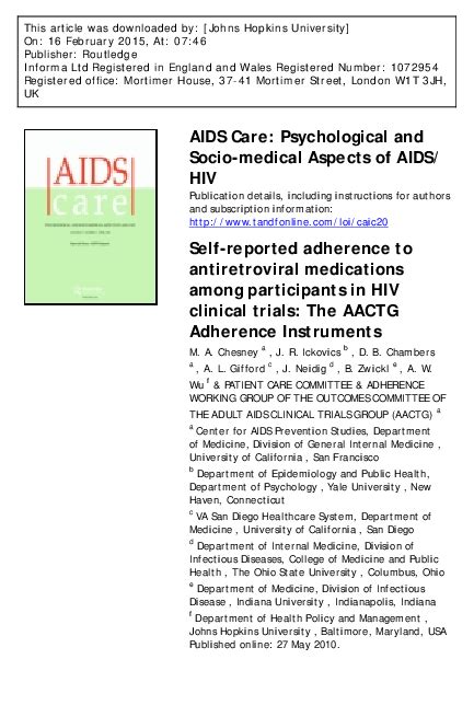 Pdf Self Reported Adherence To Antiretroviral Medications Among Participants In Hiv Clinical