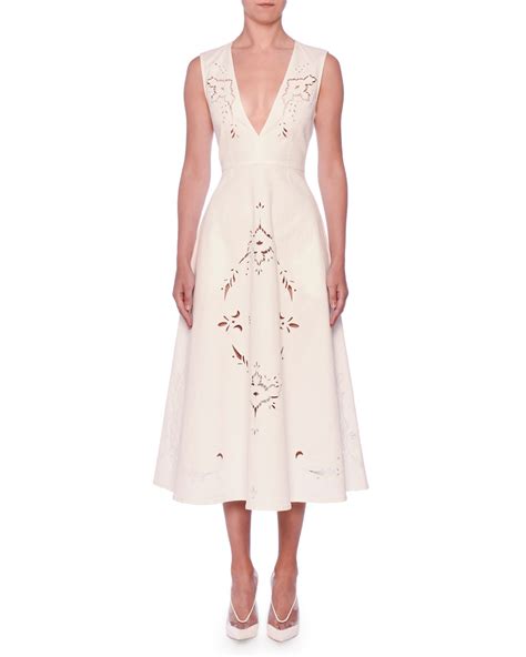 Stella Mccartney V Neck Sleeveless Embroidered Anglaise A Line Midi