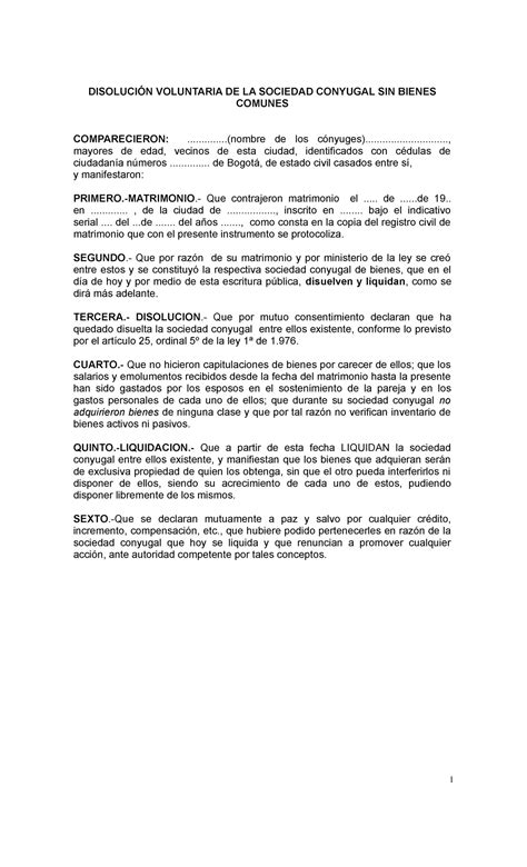 Liquidacion Soc Conyugal en ceros DISOLUCIÓN VOLUNTARIA DE LA