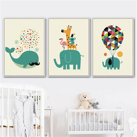 Affiche éléphant baleine et girafe Décoration chambre bébé Chambre