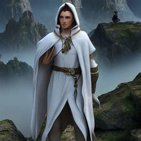 Elven Citizen White Cloak Satchel Standing In A Stable Diffusion