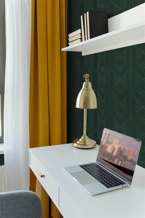 Green Art Deco geometric Wallpaper - Peel and Stick or Non-Pasted