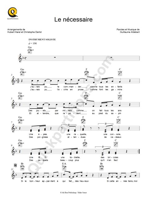 Partition pour Instruments Solistes Le nécessaire de Aldebert