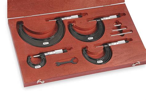 STARRETT Micrometer Set, Micrometers Included: 1 in, 2 in, 3 in, 4 in ...