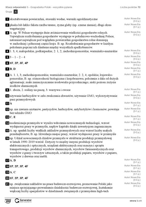 Sprawdzian Gospodarka Polski Odpowiedzi Notatki Geografia Docsity