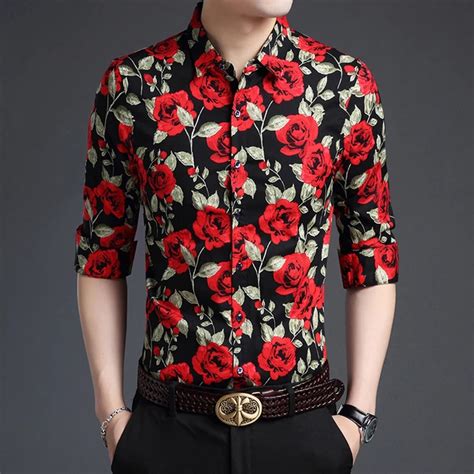 High Quality Mens Floral Shirts Autumn Pure Cotton Male Long Sleeve Clothes Fashion Flowers