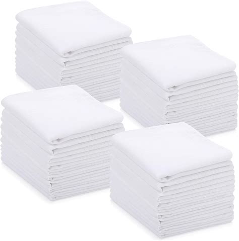 Preboun 100 Pcs Solid White Cotton Handkerchiefs For Men Bulk Pocket