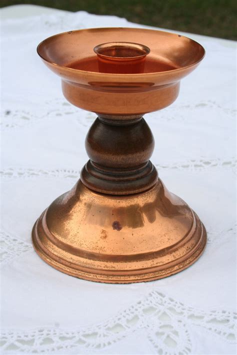 Candle Stick Holder Vintage Coppercraft Guild Copper And Wood Etsy